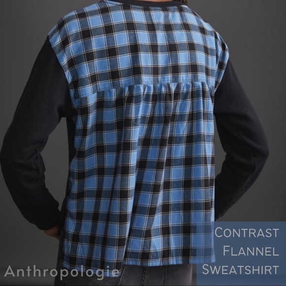 NWOT Pilcro | Anthropologie Contrast Flannel Sweatshirt - Picture 2 of 11